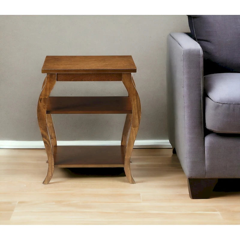 23" Black Wood Bow Leg End Table with Two Shelves - 20"W x 18"D x 23"H