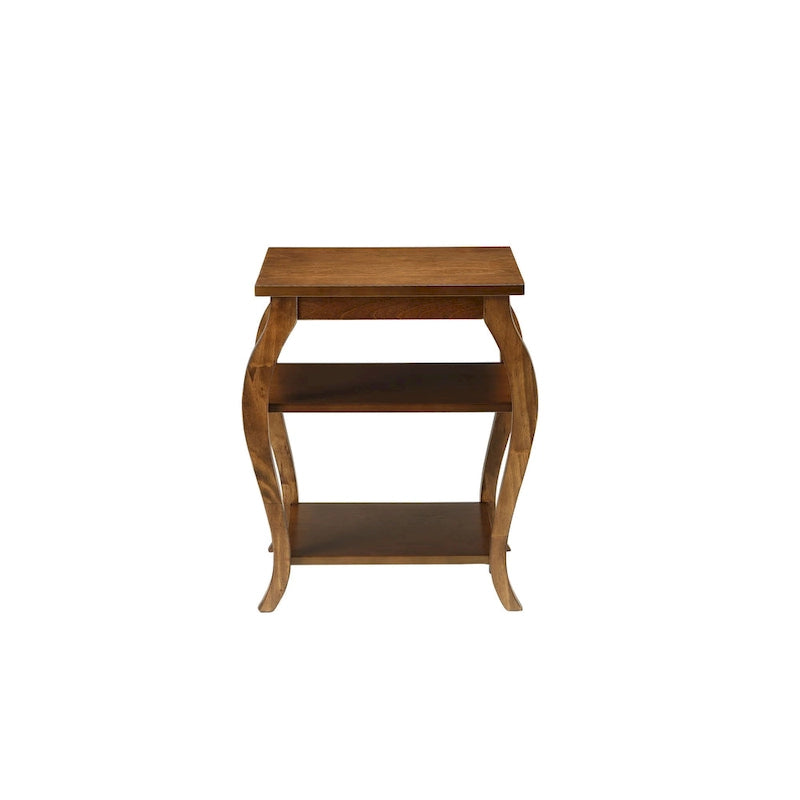 23" Black Wood Bow Leg End Table with Two Shelves - 20"W x 18"D x 23"H
