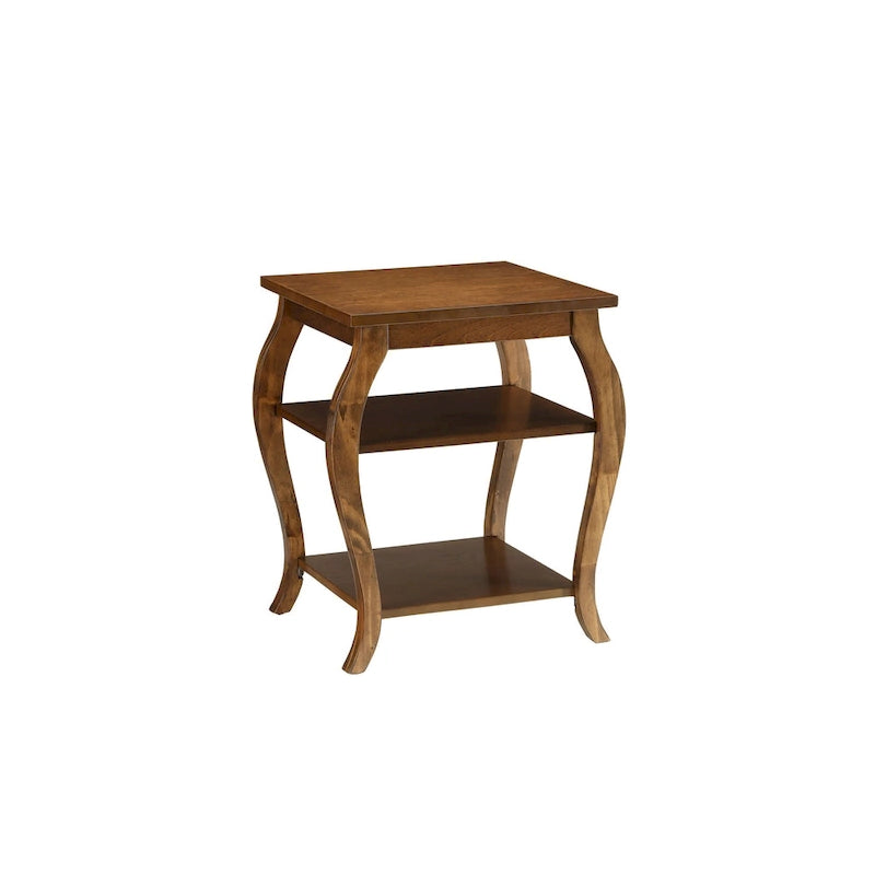 23" Black Wood Bow Leg End Table with Two Shelves - 20"W x 18"D x 23"H