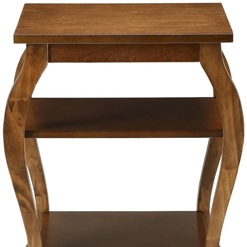 23" Black Wood Bow Leg End Table with Two Shelves - 20"W x 18"D x 23"H