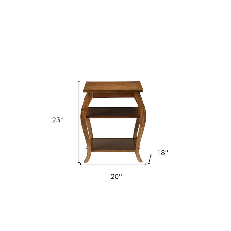 23" Black Wood Bow Leg End Table with Two Shelves - 20"W x 18"D x 23"H