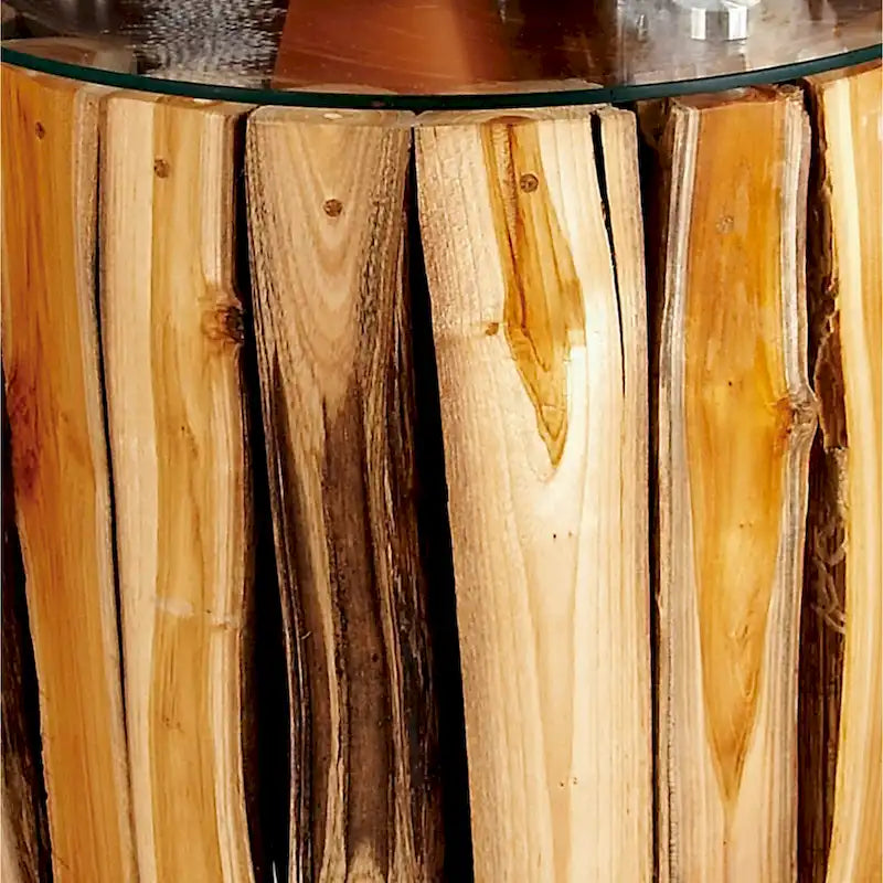 Teak Wood Handmade Accent Table with Clear Glass Top - Brown - 16"W x 16"L x 18"H