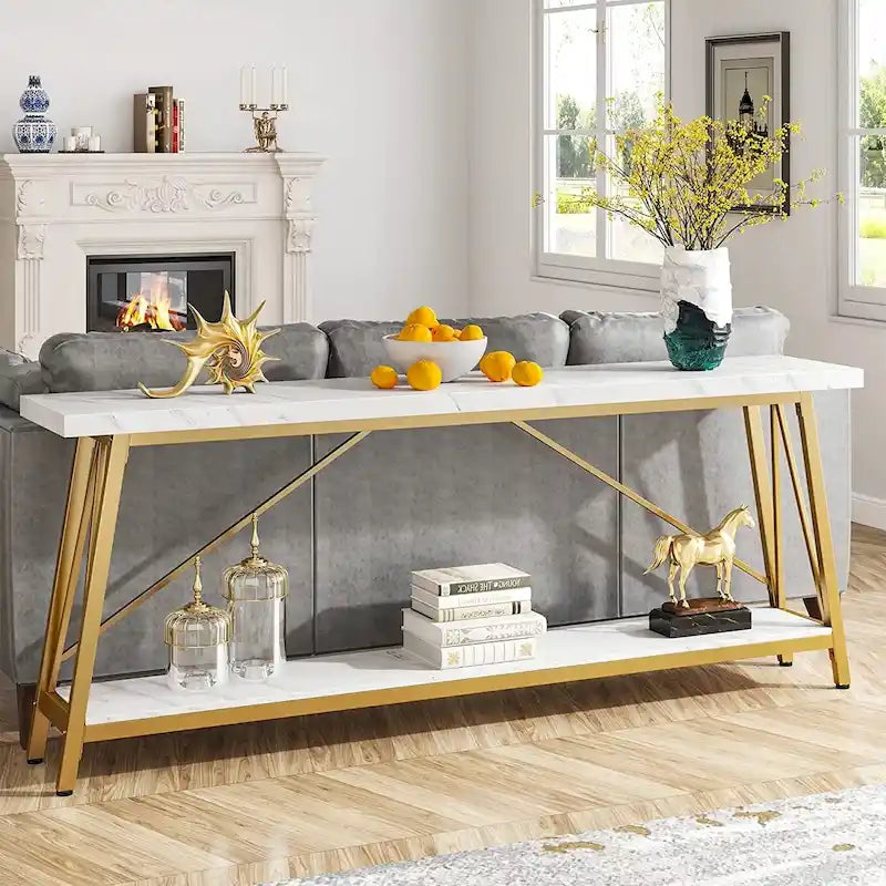 70.9" Extra Long Industrial Sofa Table with 2-Tier Shelves