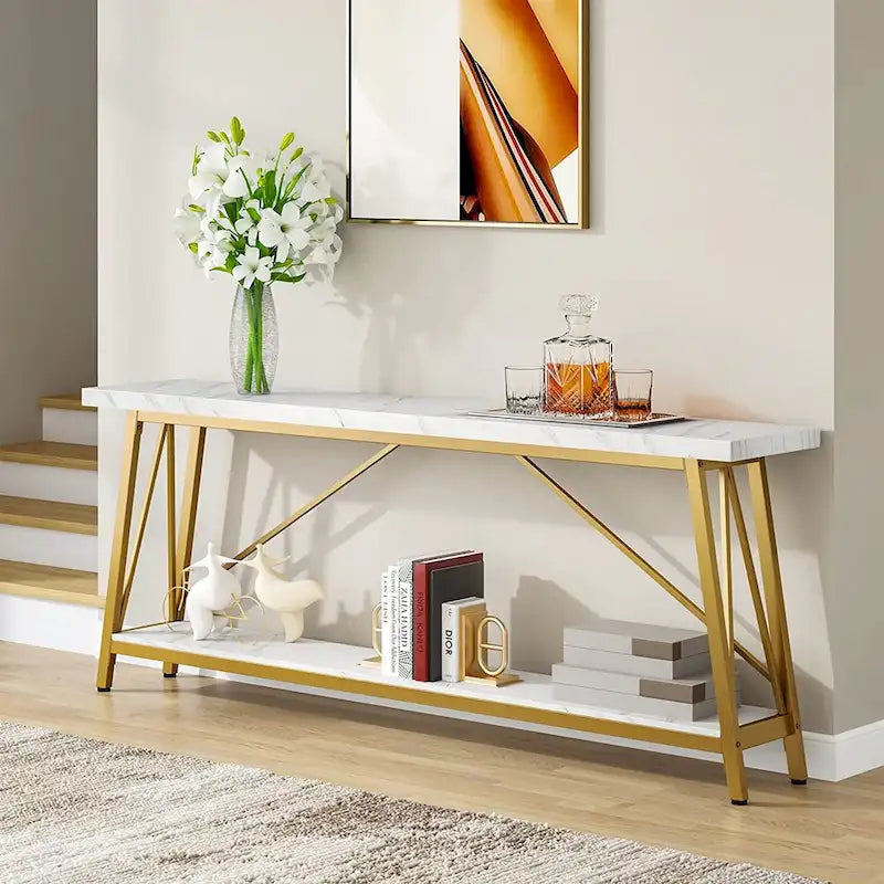 70.9" Extra Long Industrial Sofa Table with 2-Tier Shelves