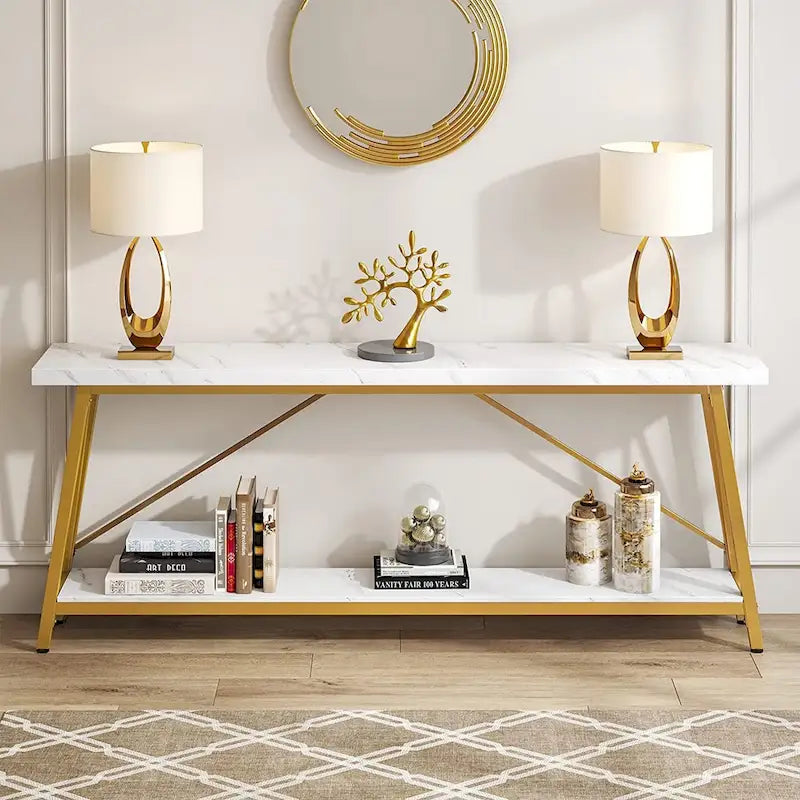 70.9" Extra Long Industrial Sofa Table with 2-Tier Shelves