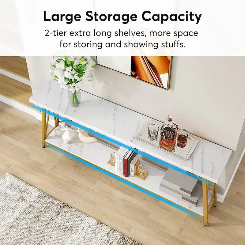 70.9" Extra Long Industrial Sofa Table with 2-Tier Shelves