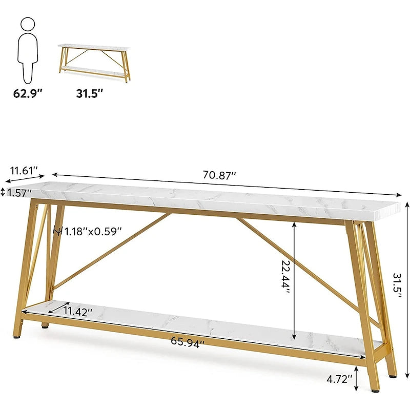 70.9" Extra Long Industrial Sofa Table with 2-Tier Shelves