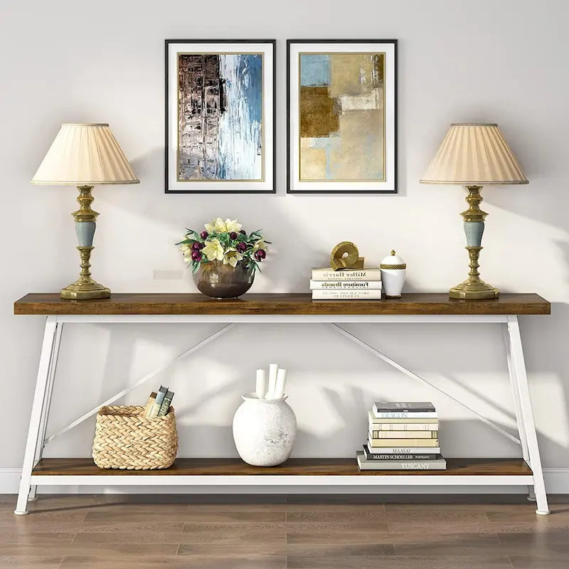 70.9" Extra Long Industrial Sofa Table with 2-Tier Shelves