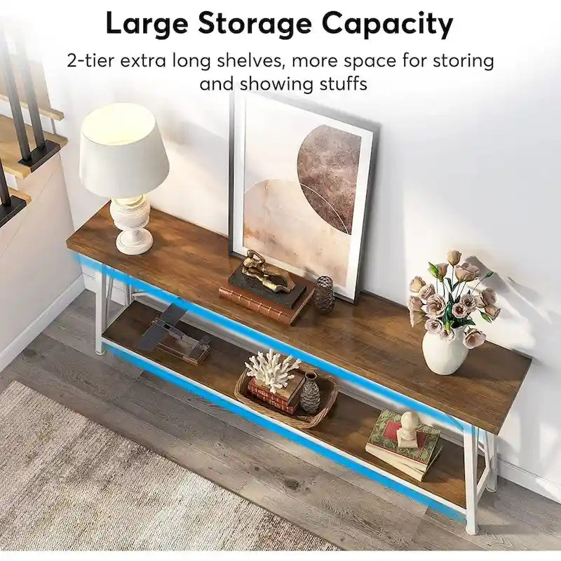 70.9" Extra Long Industrial Sofa Table with 2-Tier Shelves