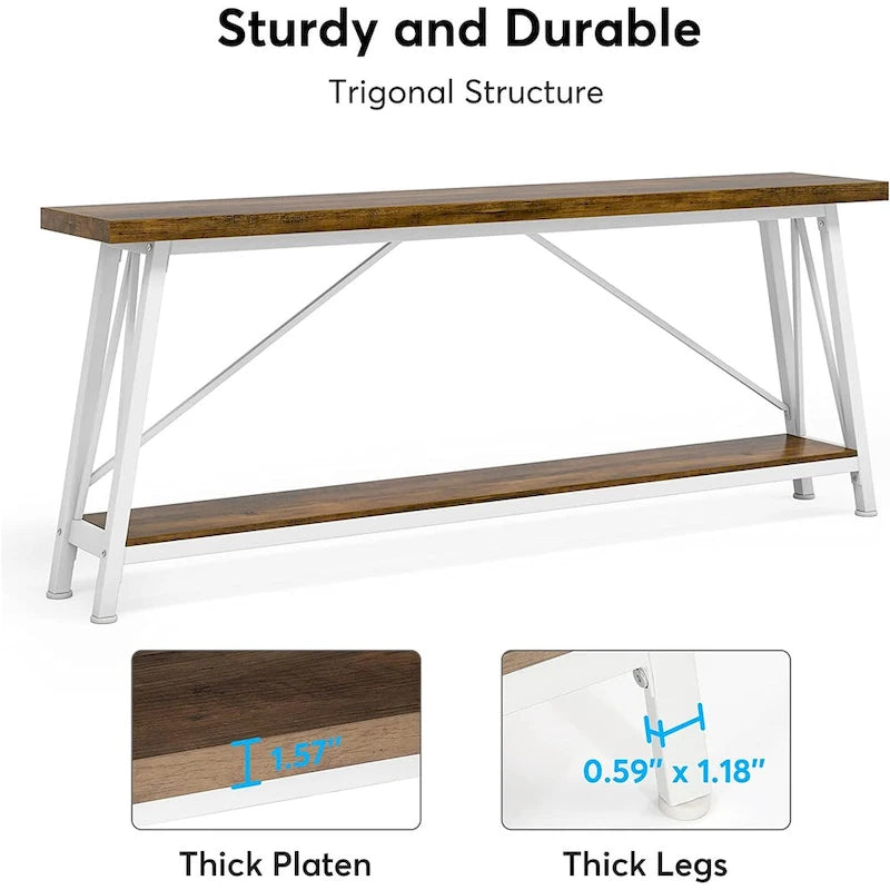70.9" Extra Long Industrial Sofa Table with 2-Tier Shelves