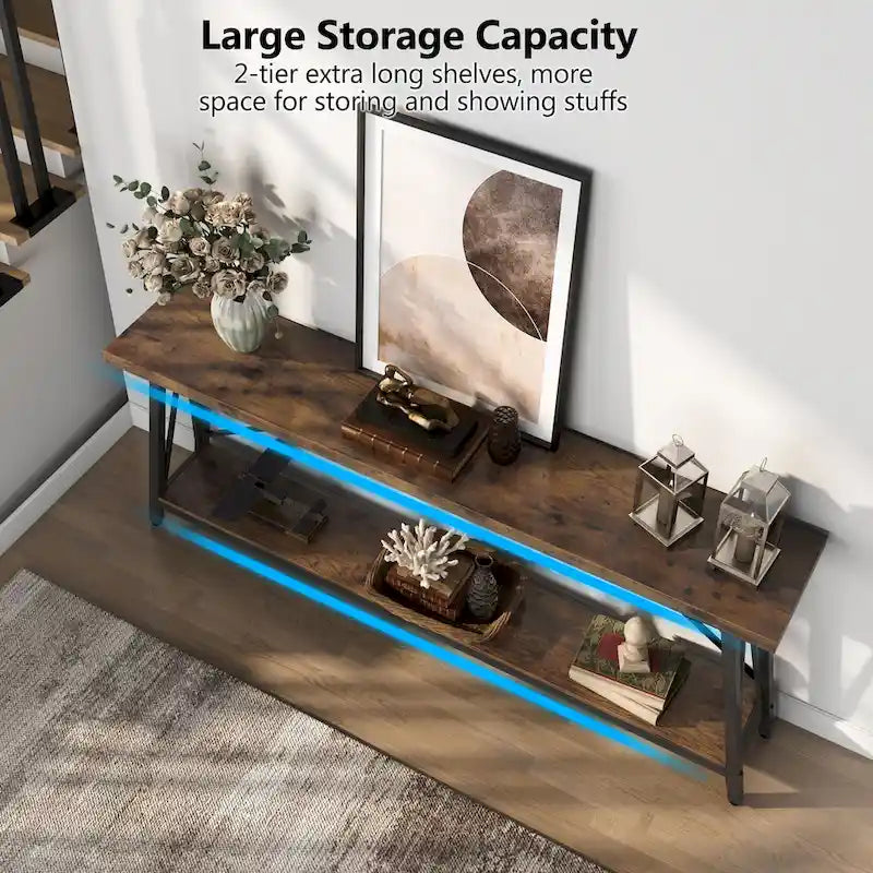 70.9" Extra Long Industrial Sofa Table with 2-Tier Shelves