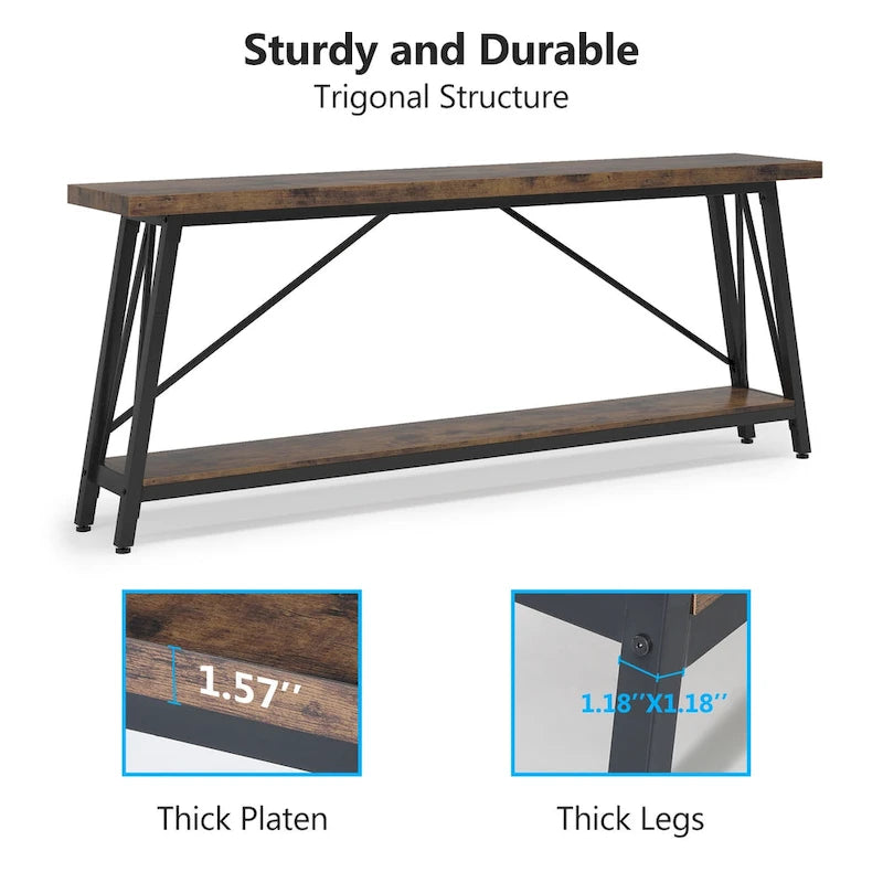 70.9" Extra Long Industrial Sofa Table with 2-Tier Shelves