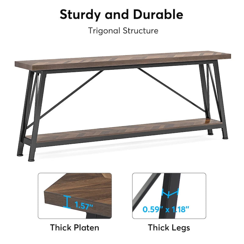 70.9" Extra Long Industrial Sofa Table with 2-Tier Shelves