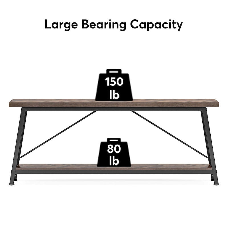 70.9" Extra Long Industrial Sofa Table with 2-Tier Shelves