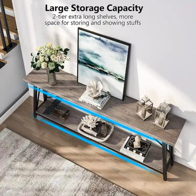 70.9" Extra Long Industrial Sofa Table with 2-Tier Shelves