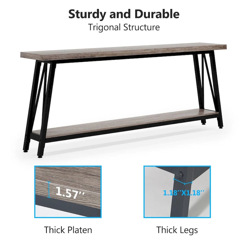 70.9" Extra Long Industrial Sofa Table with 2-Tier Shelves