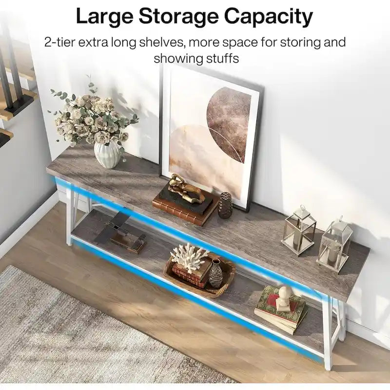 70.9" Extra Long Industrial Sofa Table with 2-Tier Shelves