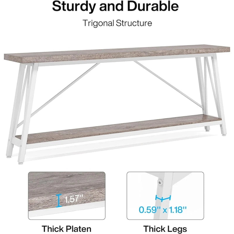 70.9" Extra Long Industrial Sofa Table with 2-Tier Shelves