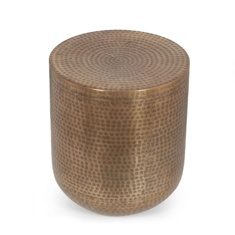Handcrafted Boho Aluminum Drum Side Table - 15"L x 15"W x 17.5"H