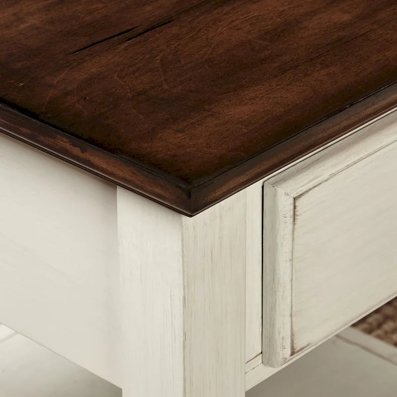 Charleston End Table with Drawer and Lower Shelf - Off-White/Chestnut