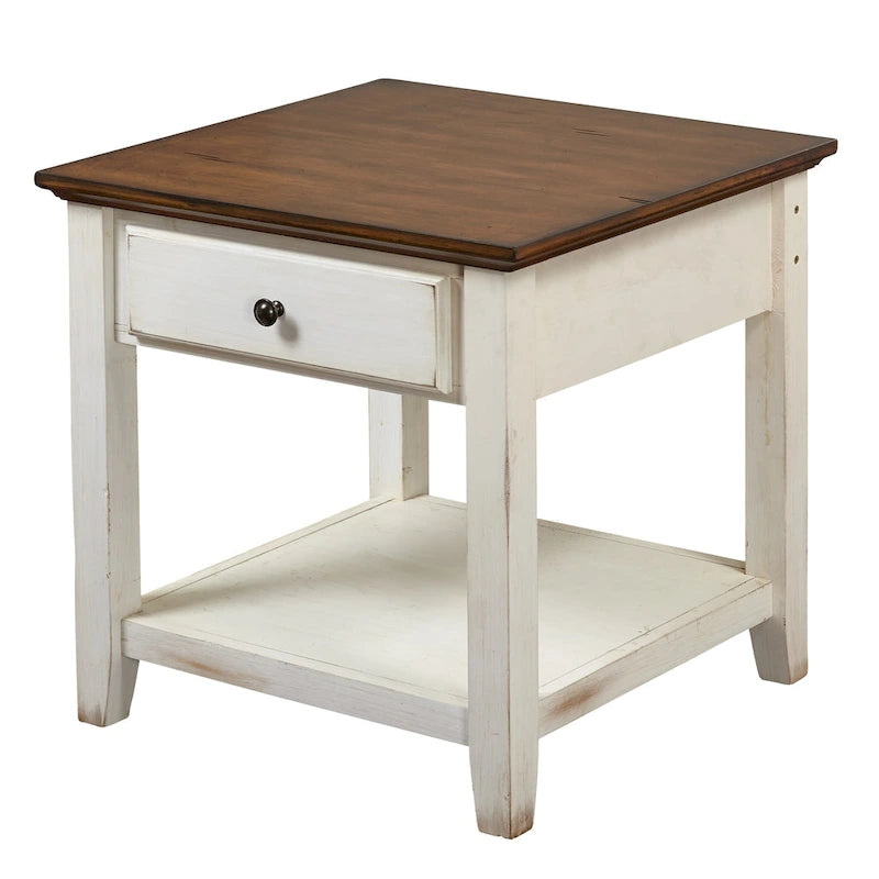 Charleston End Table with Drawer and Lower Shelf - Off-White/Chestnut