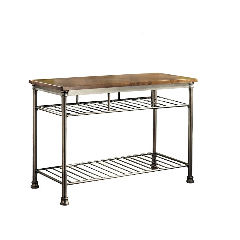 Kitchen Island with Butcher Block Top and Open Storage Shelves - 52"W
