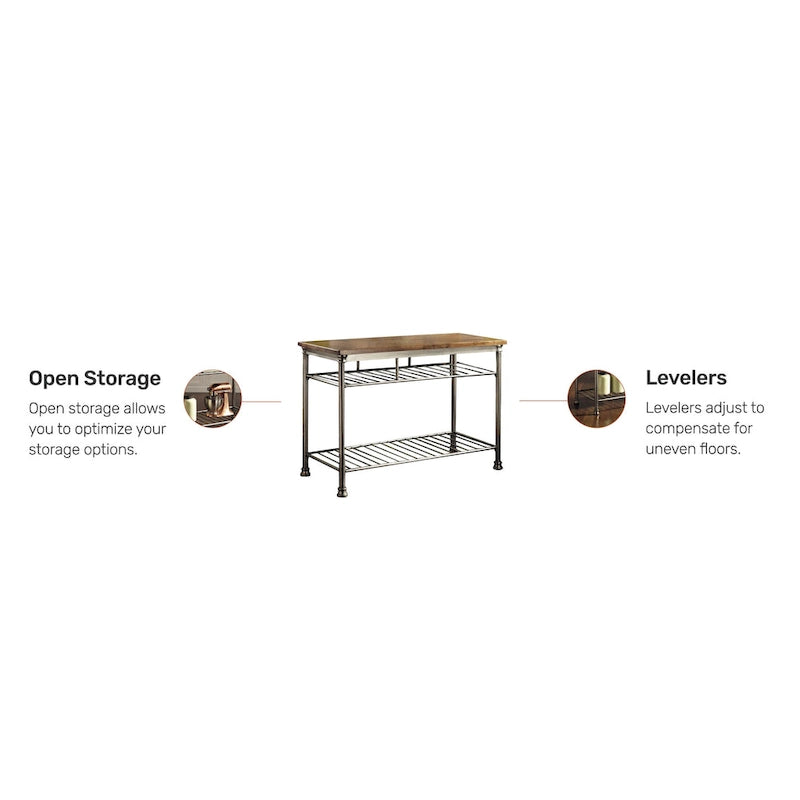 Kitchen Island with Butcher Block Top and Open Storage Shelves - 52"W