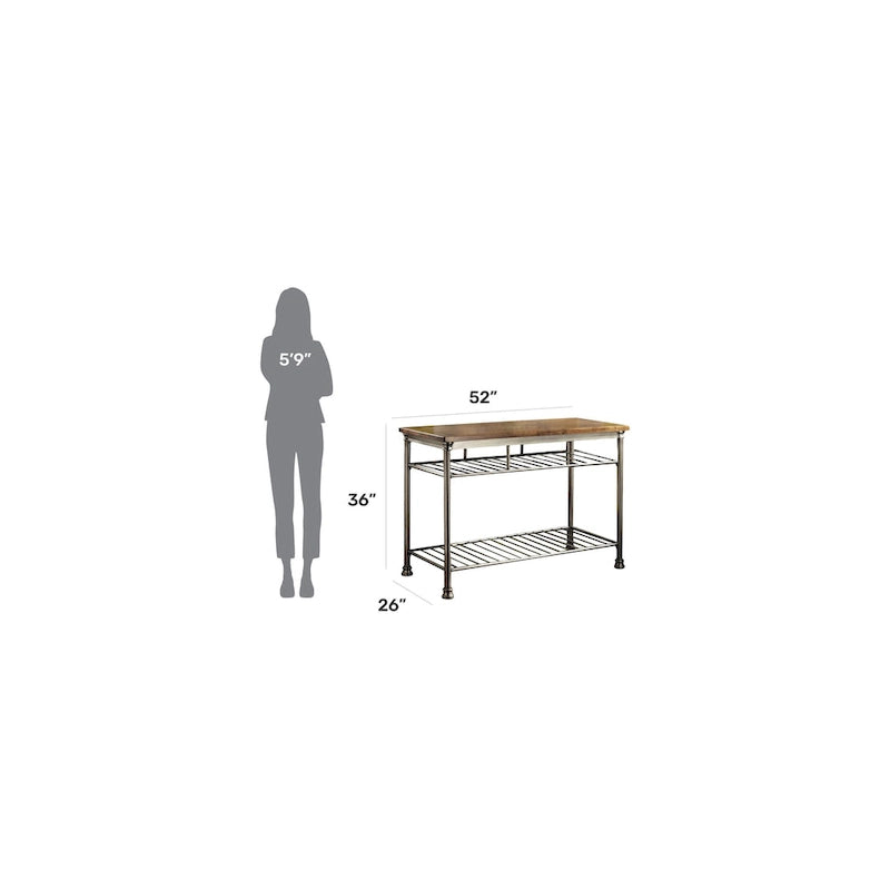 Kitchen Island with Butcher Block Top and Open Storage Shelves - 52"W