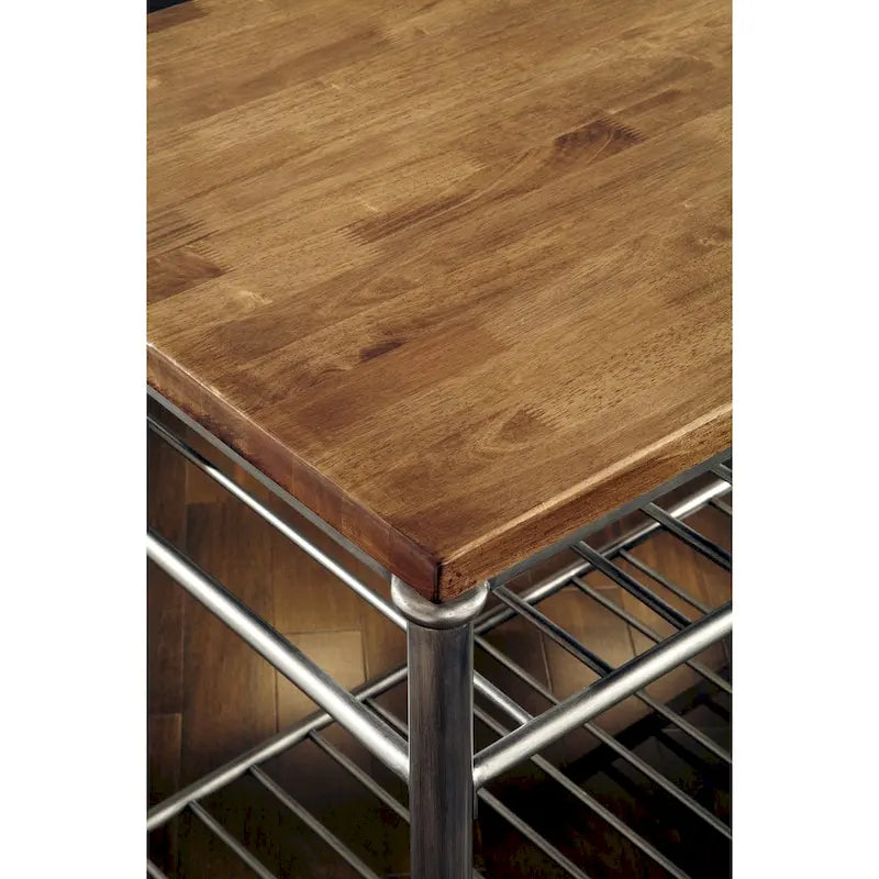 Kitchen Island with Butcher Block Top and Open Storage Shelves - 52"W