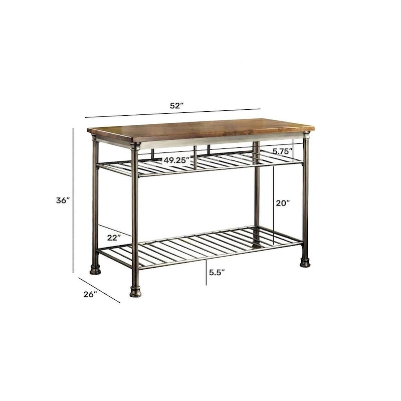 Kitchen Island with Butcher Block Top and Open Storage Shelves - 52"W