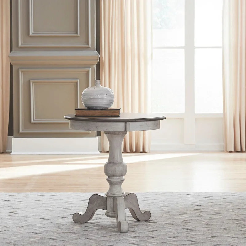 Antique White & Weathered Pine Round End Table