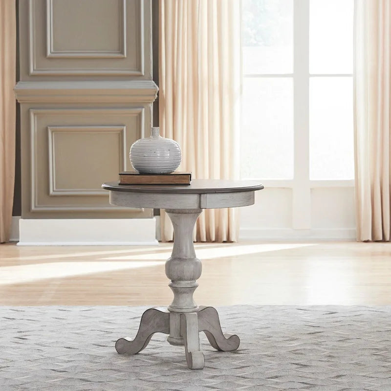 Ocean Isle Antique White & Weathered Pine Round End Table