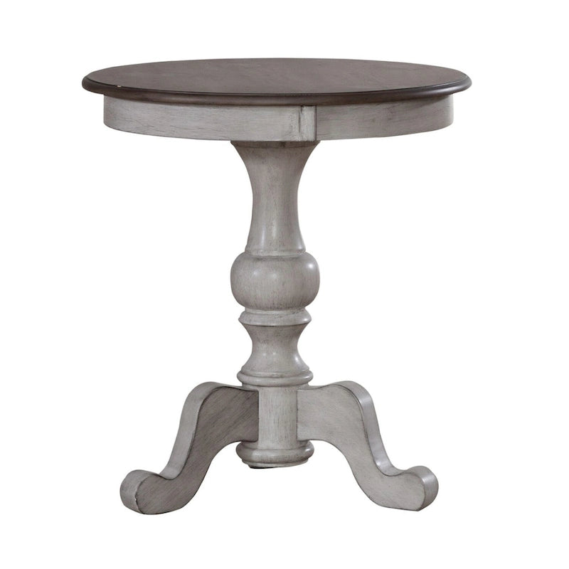 Antique White & Weathered Pine Round End Table