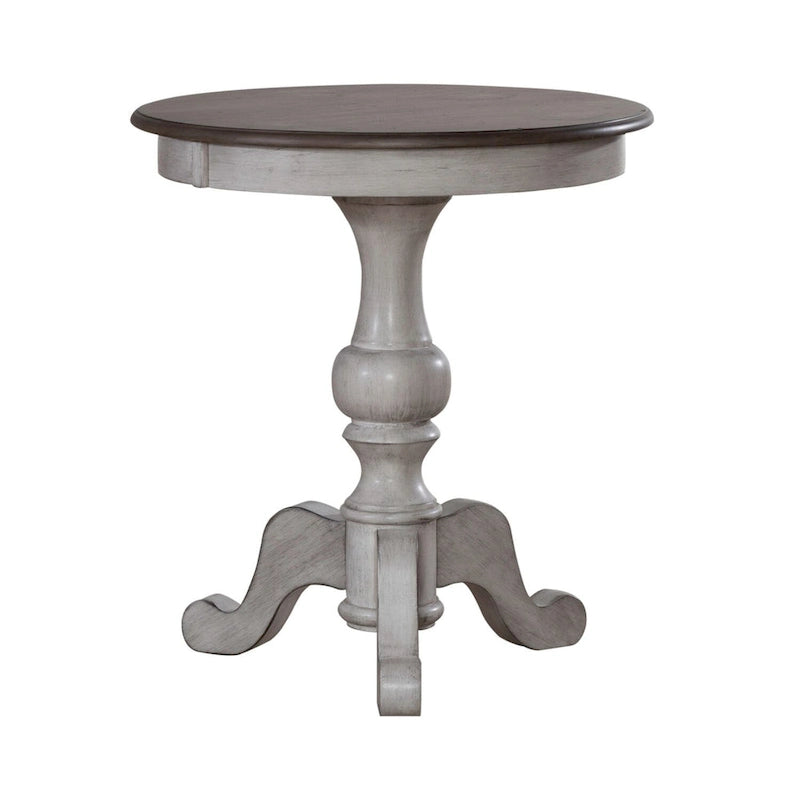 Antique White & Weathered Pine Round End Table