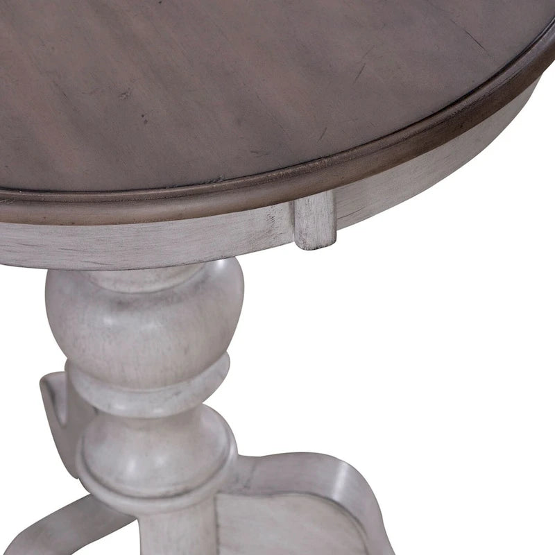 Antique White & Weathered Pine Round End Table