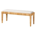 Modern Bohemian Natural Brown Rattan and Mahogany Wood Bench