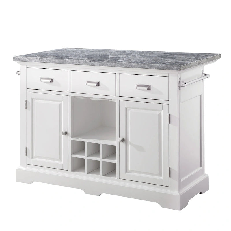 Kitchen Island with Marble Top, Stemware Storage & Wine Rack