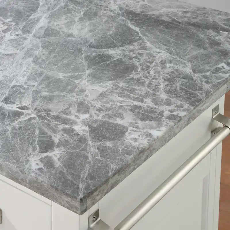 Kitchen Island with Marble Top, Stemware Storage & Wine Rack