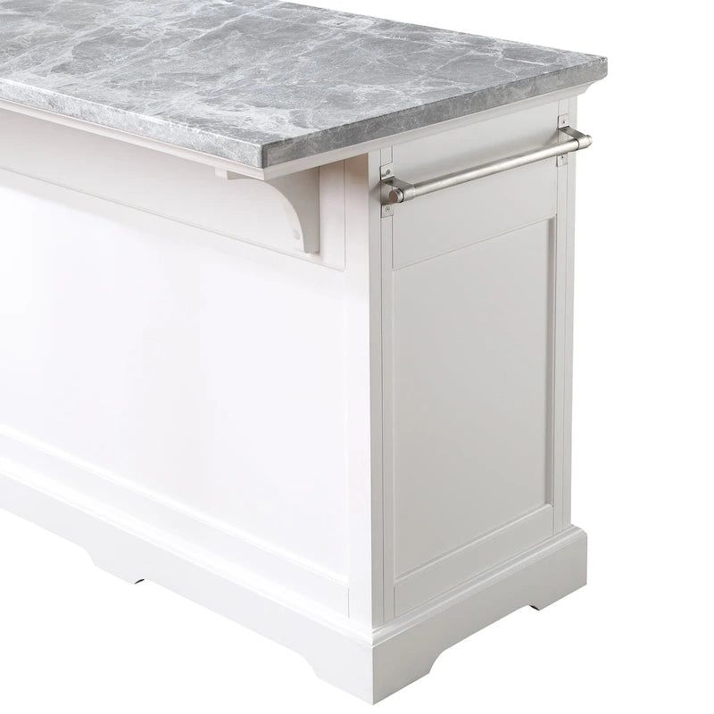 Kitchen Island with Marble Top, Stemware Storage & Wine Rack