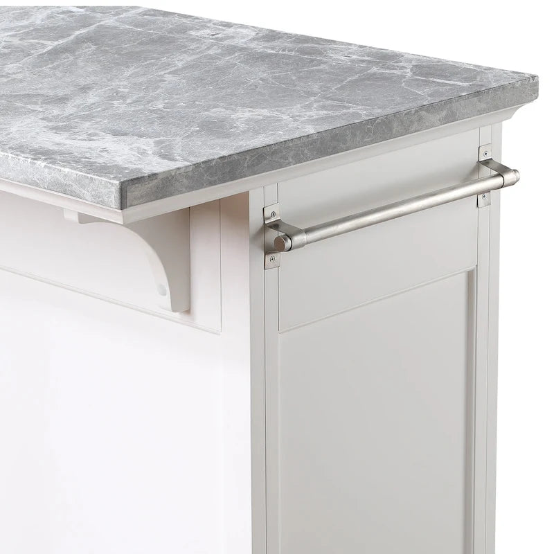 Kitchen Island with Marble Top, Stemware Storage & Wine Rack