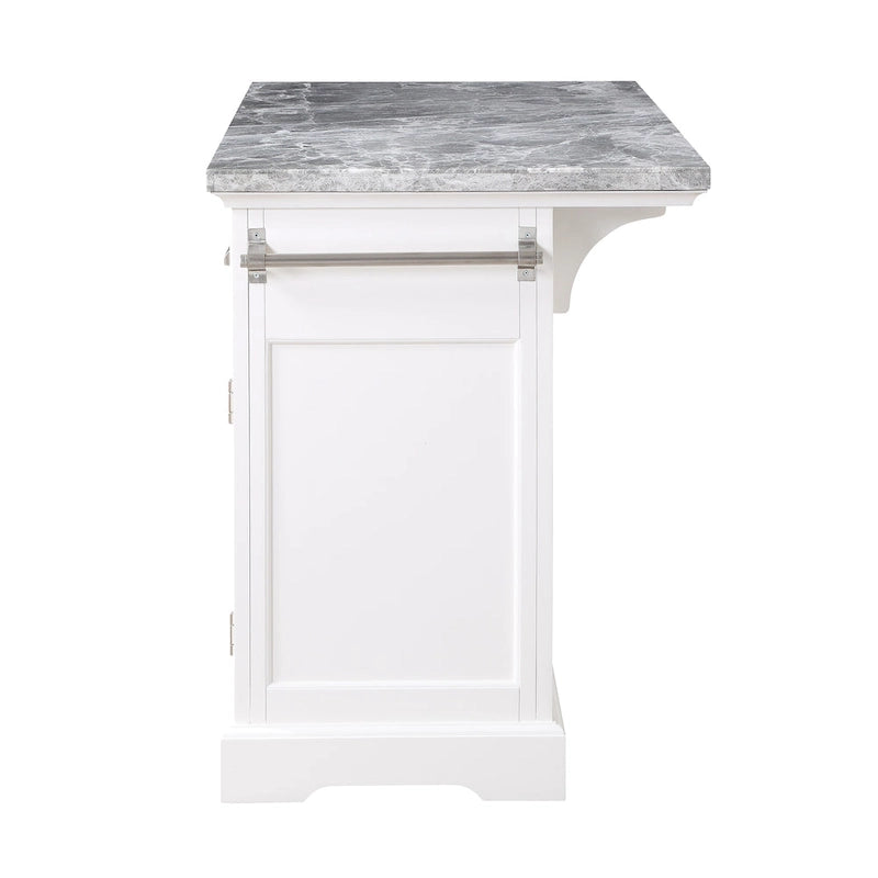 Kitchen Island with Marble Top, Stemware Storage & Wine Rack