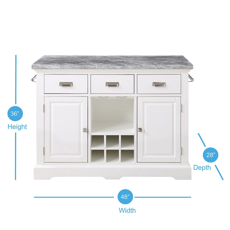 Kitchen Island with Marble Top, Stemware Storage & Wine Rack