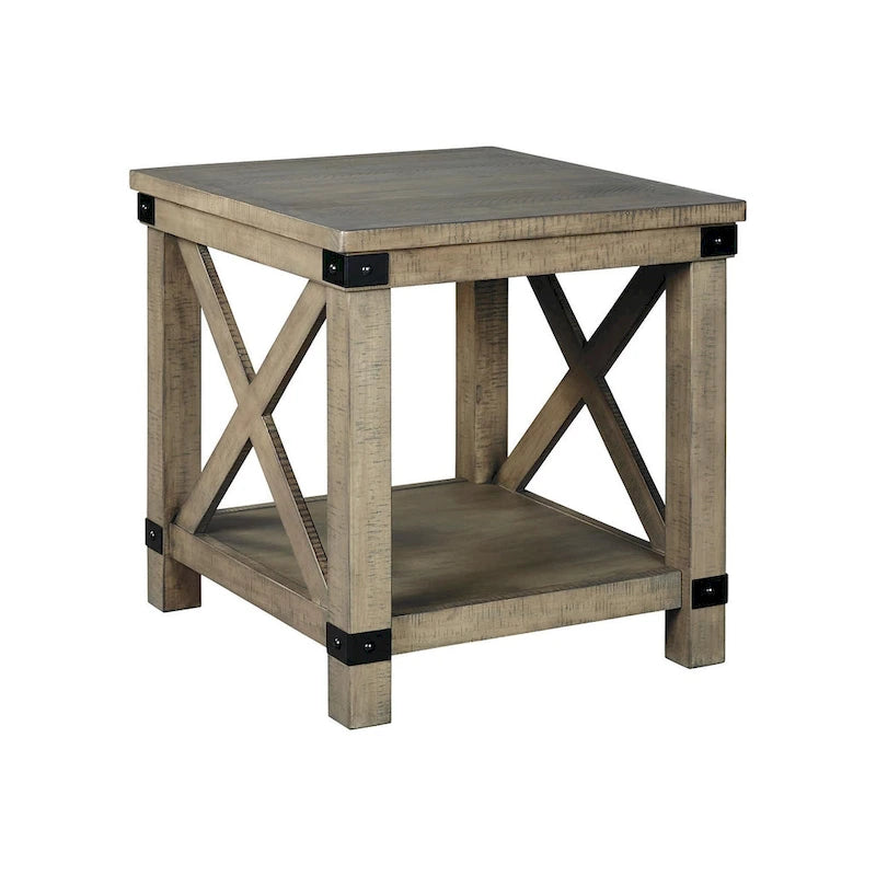 Rustic Industrial Solid Wood End Table - Gray
