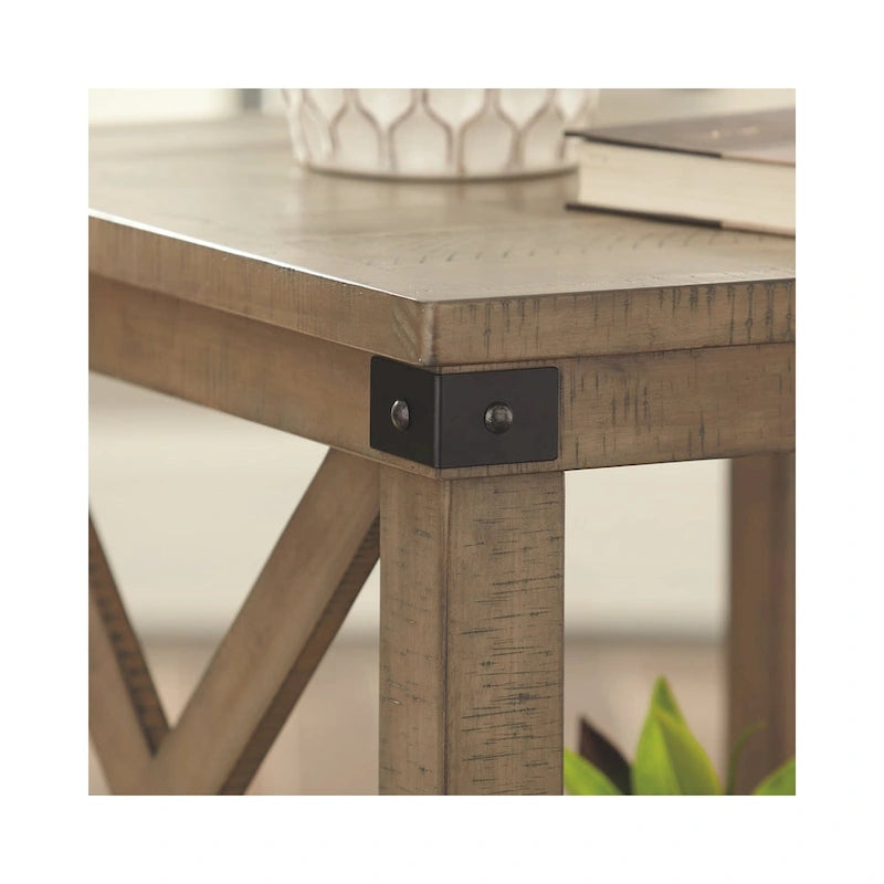 Rustic Industrial Solid Wood End Table - Gray