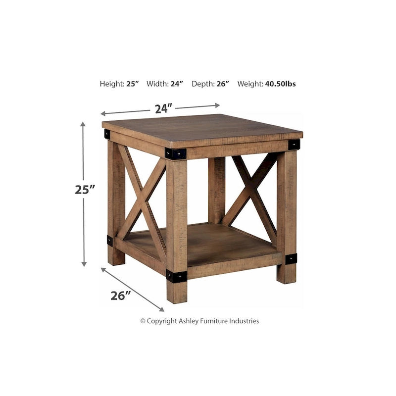 Rustic Industrial Solid Wood End Table - Gray