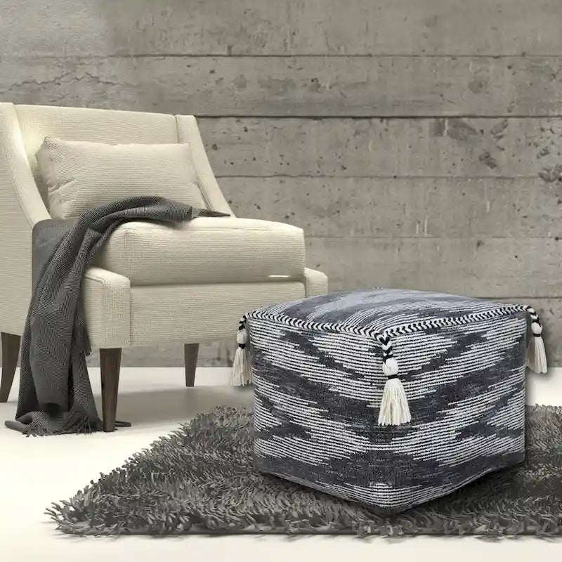 Gray Modern Geometric Pouf Ottoman
