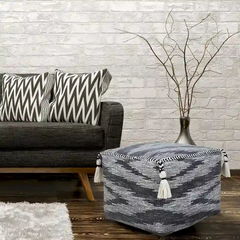 Gray Modern Geometric Pouf Ottoman