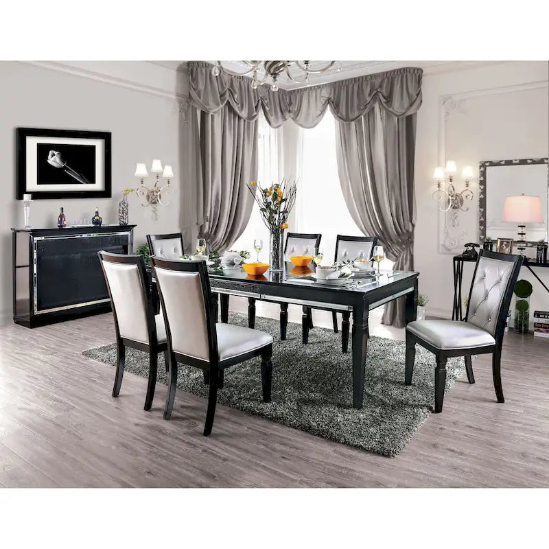 Contemporary Black 84-inch Glass Top Dining Table