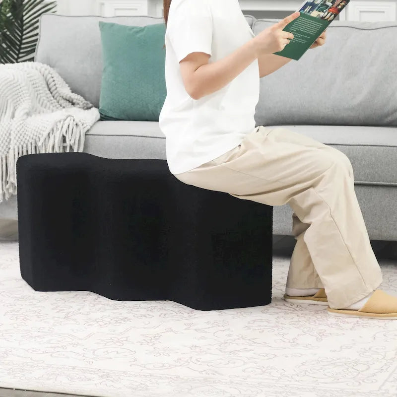 35" Velvet Polygon Ottoman Bench Foot Stool