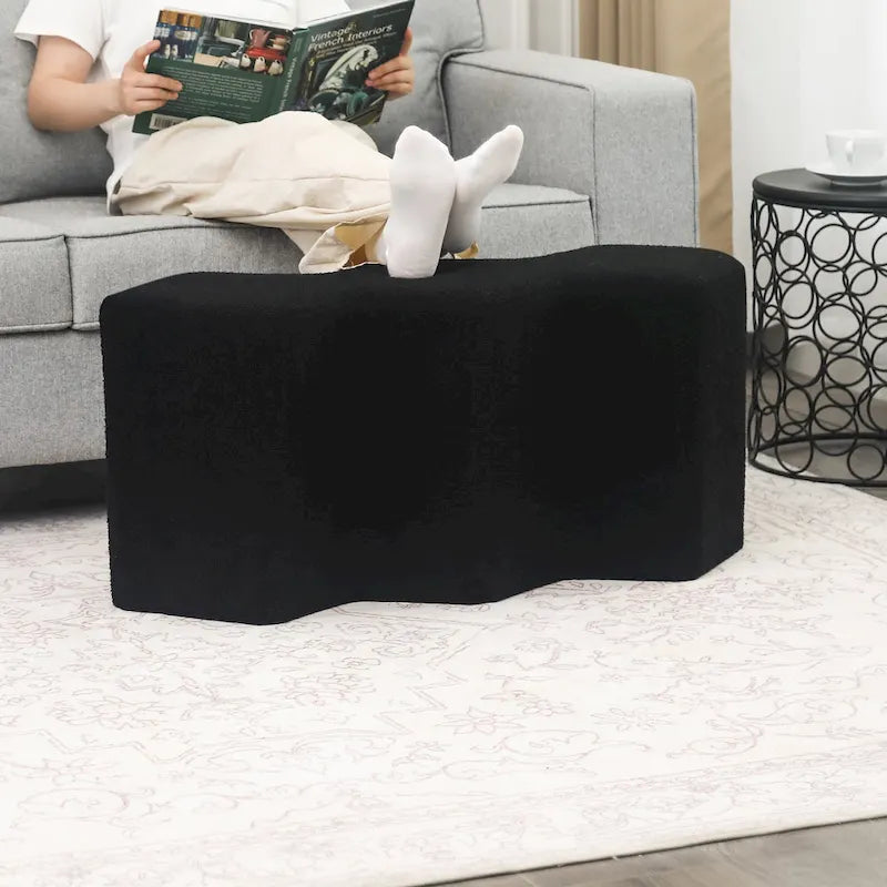 35" Velvet Polygon Ottoman Bench Foot Stool